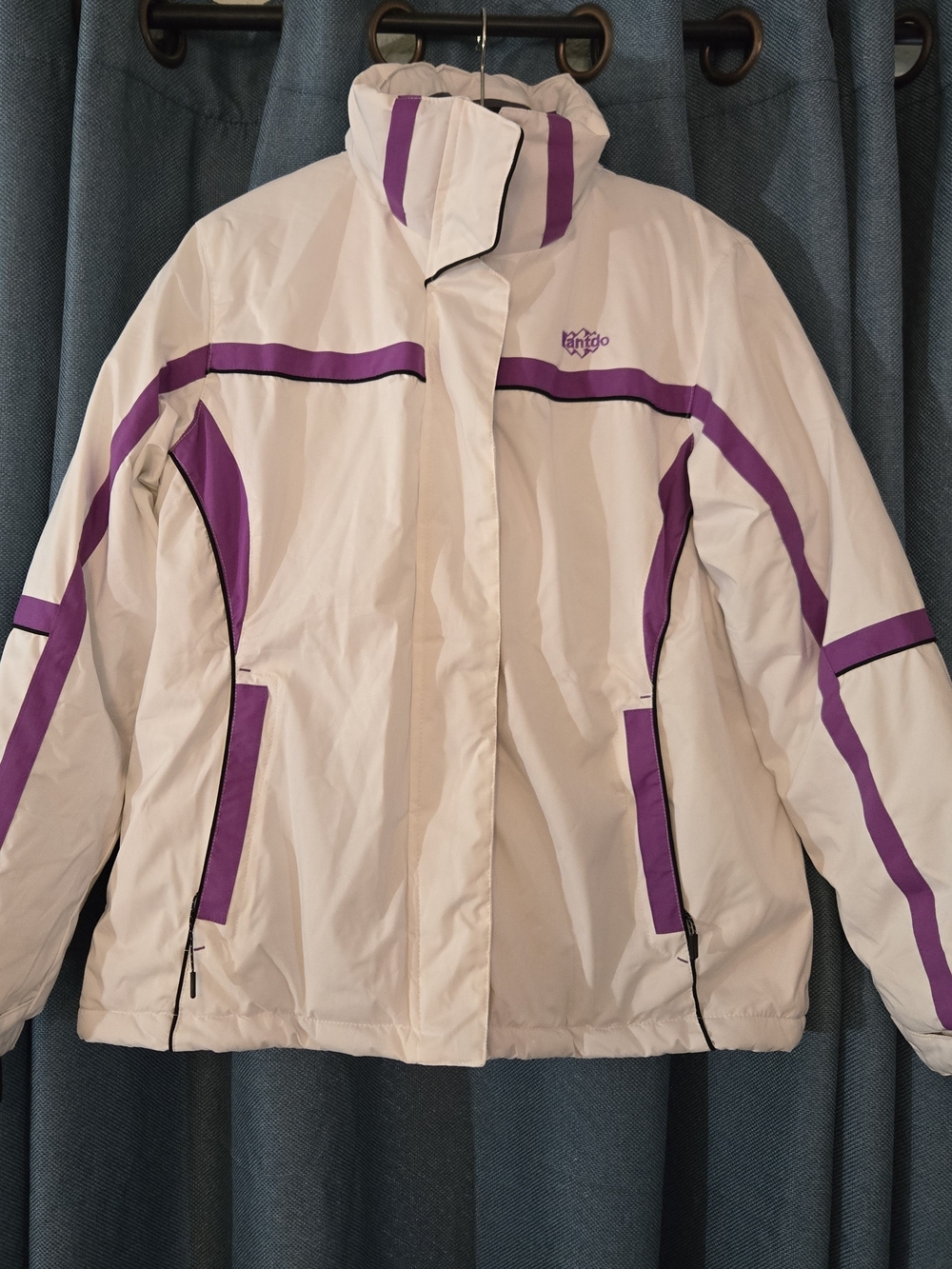 White Ski Jacket with Purple Trim - Insulated Snow Shell